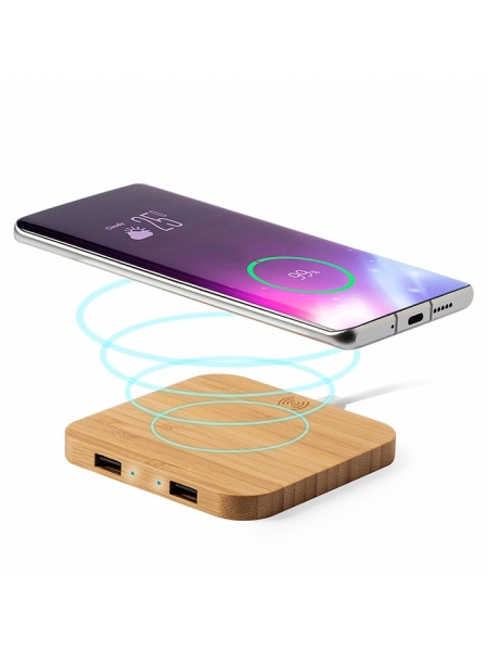 Caricabatterie wireless personalizzato Square Bamboo